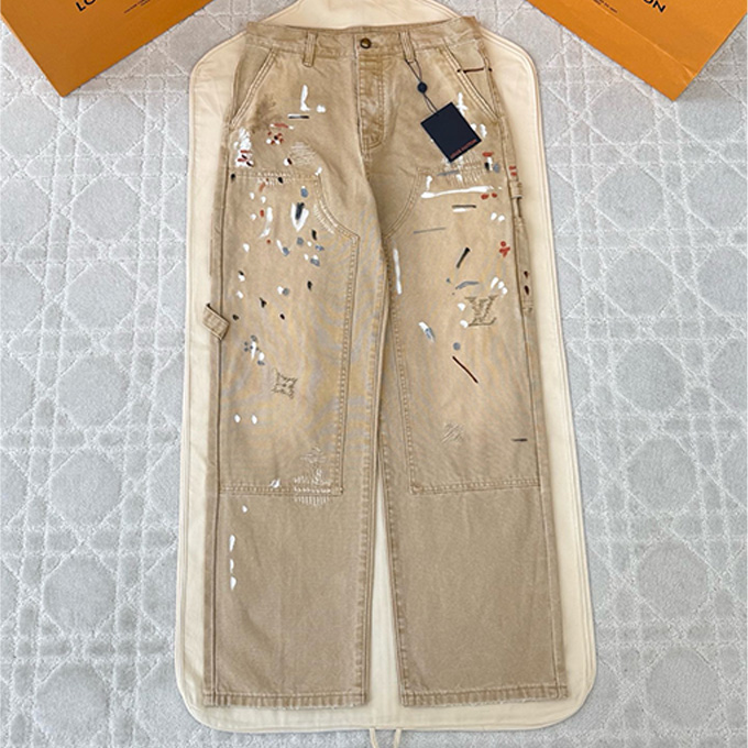 lv louis vuitton splatter paint carpenter jeans